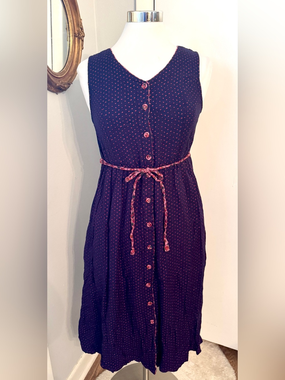 April Cornell Vintage 90s Purple Polka Dot Button Down Midi Dress Size XS S - Picture 6 of 12